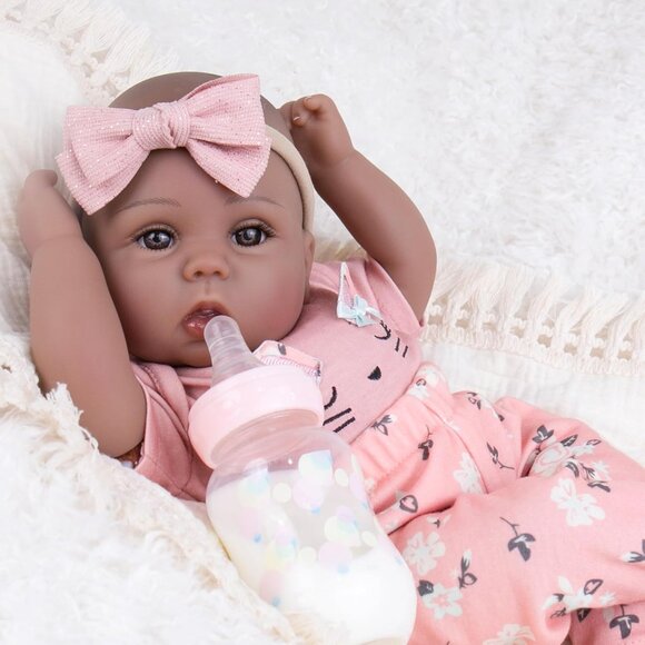 18Inch Realistic Black African American Newborn Baby Zuri Girl with a cloth Body - Picture 7 of 9
